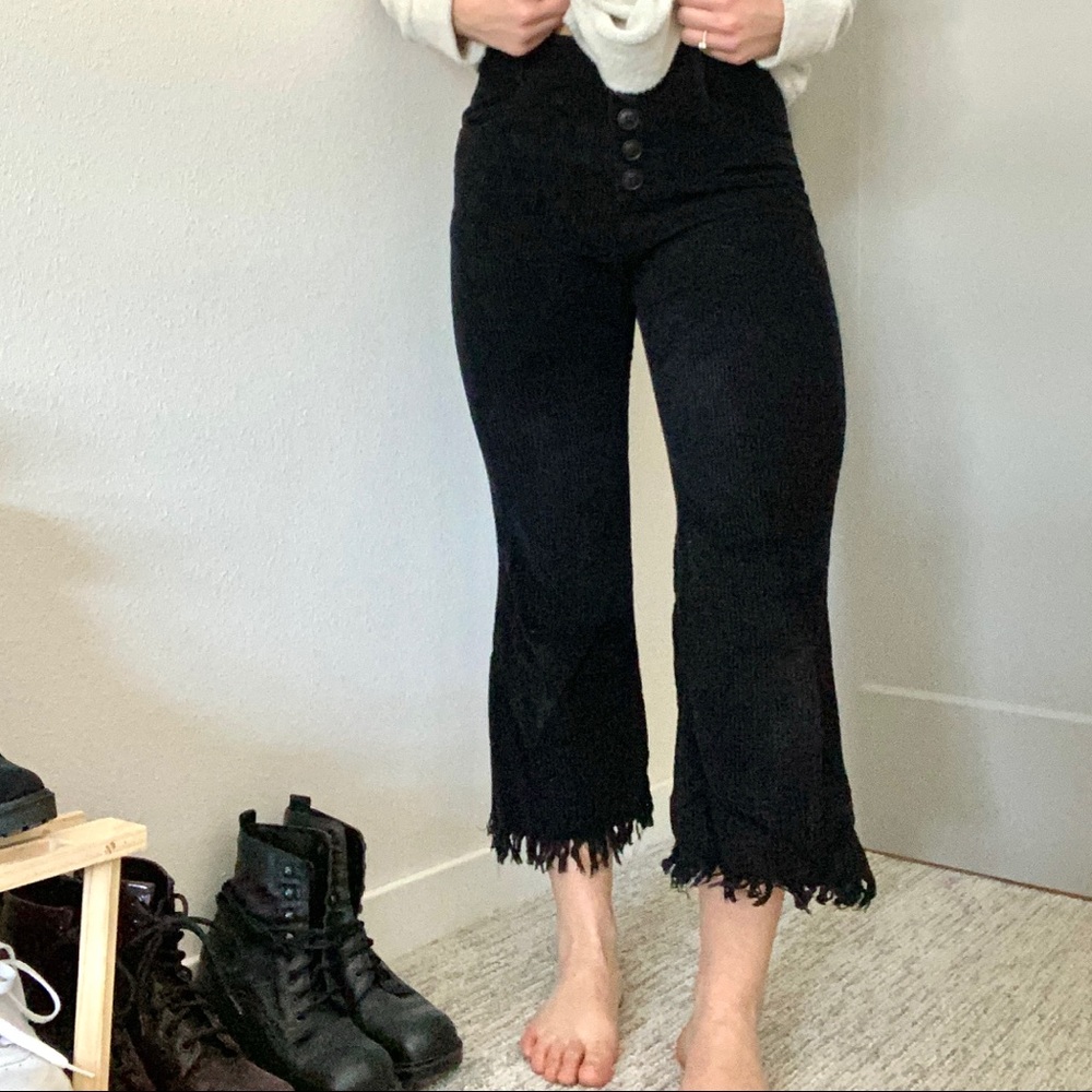 Black fringe corduroy pants